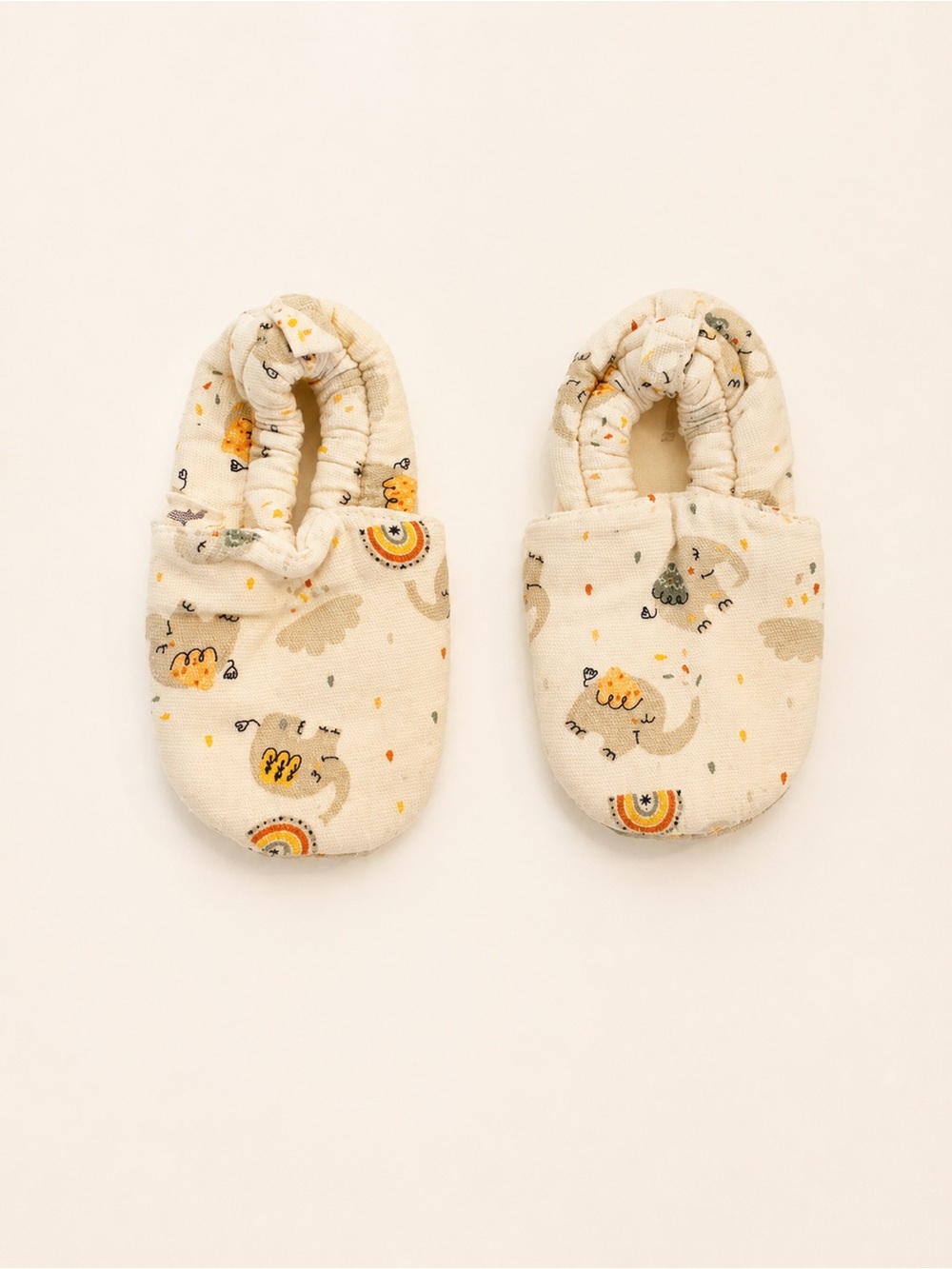 Vintage Beige Baby Footies with Rainbow & Animal Motifs